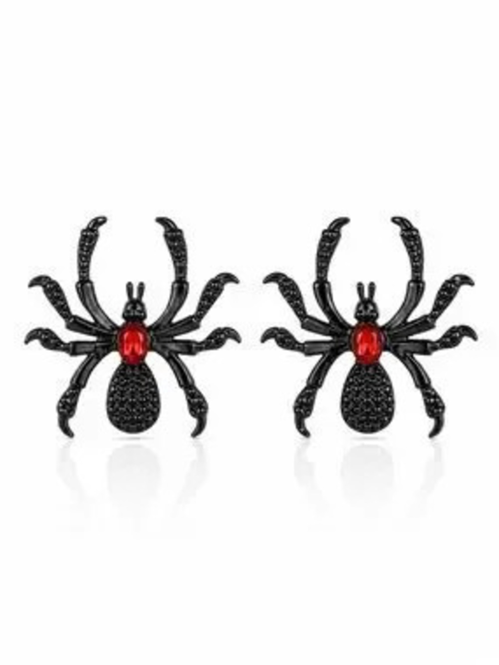 Black Spider Stud Earrings with Red Gem Center